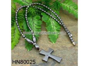 Hematite Cross Pendant Beads Stone Chain Choker Fashion Women Necklace